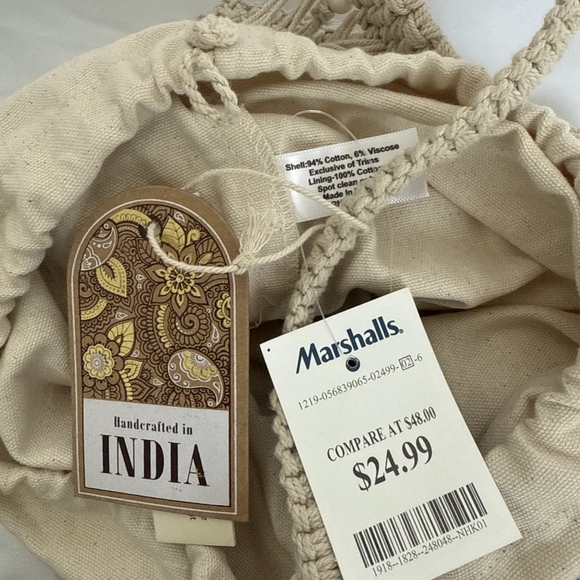 Boho Beaded Woven Shoulder Purse Beige - Picture 5 of 7